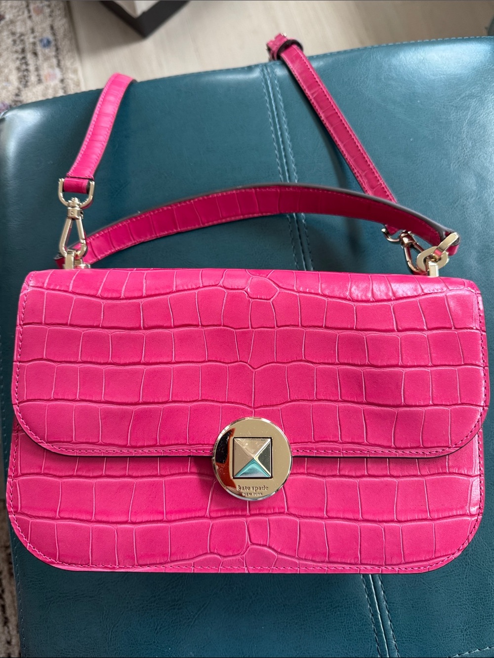 kate spade Hot Pink Croc-Embossed Leather Crossbody Bag